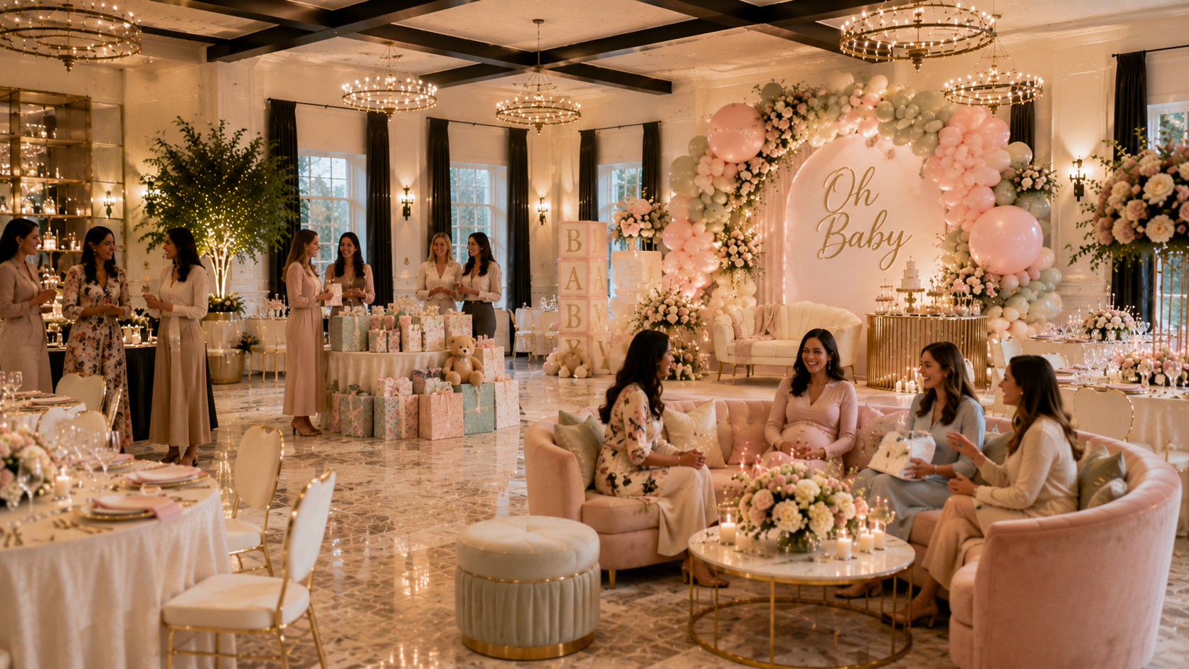 Guests celebrating at an elegant baby shower