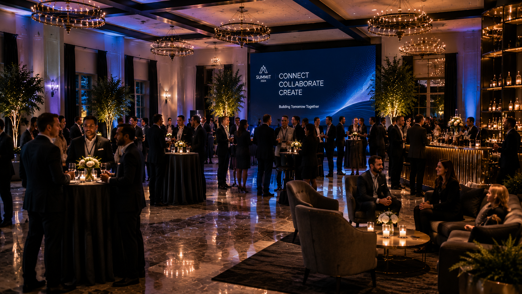 Business networking reception at a corporate summit